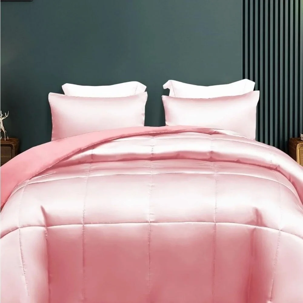 Juicy Couture Home Luxury Satin Down Alternative Queen Comforter- Pink